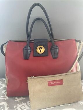 Yves Saint Laurent Red Leather Tote with Black Trim and Gold Hardware